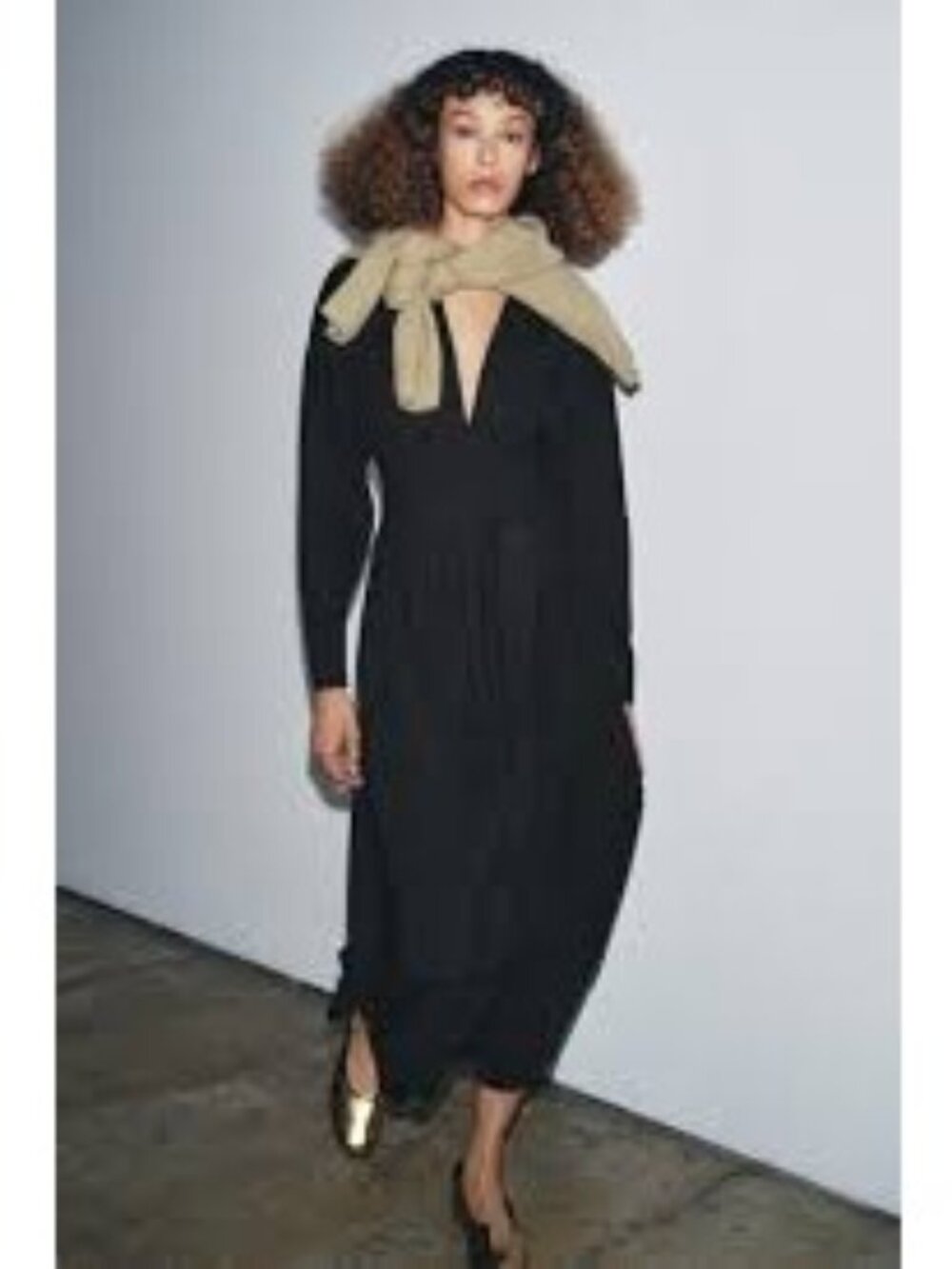 Zara ZW Collection Black Pleated Midi Dress